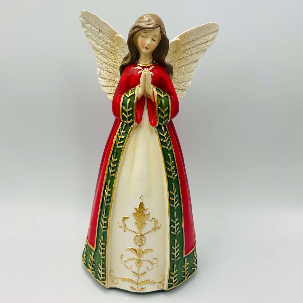 Anjo de Natal Resina Vermelho e Verde 30x15x13