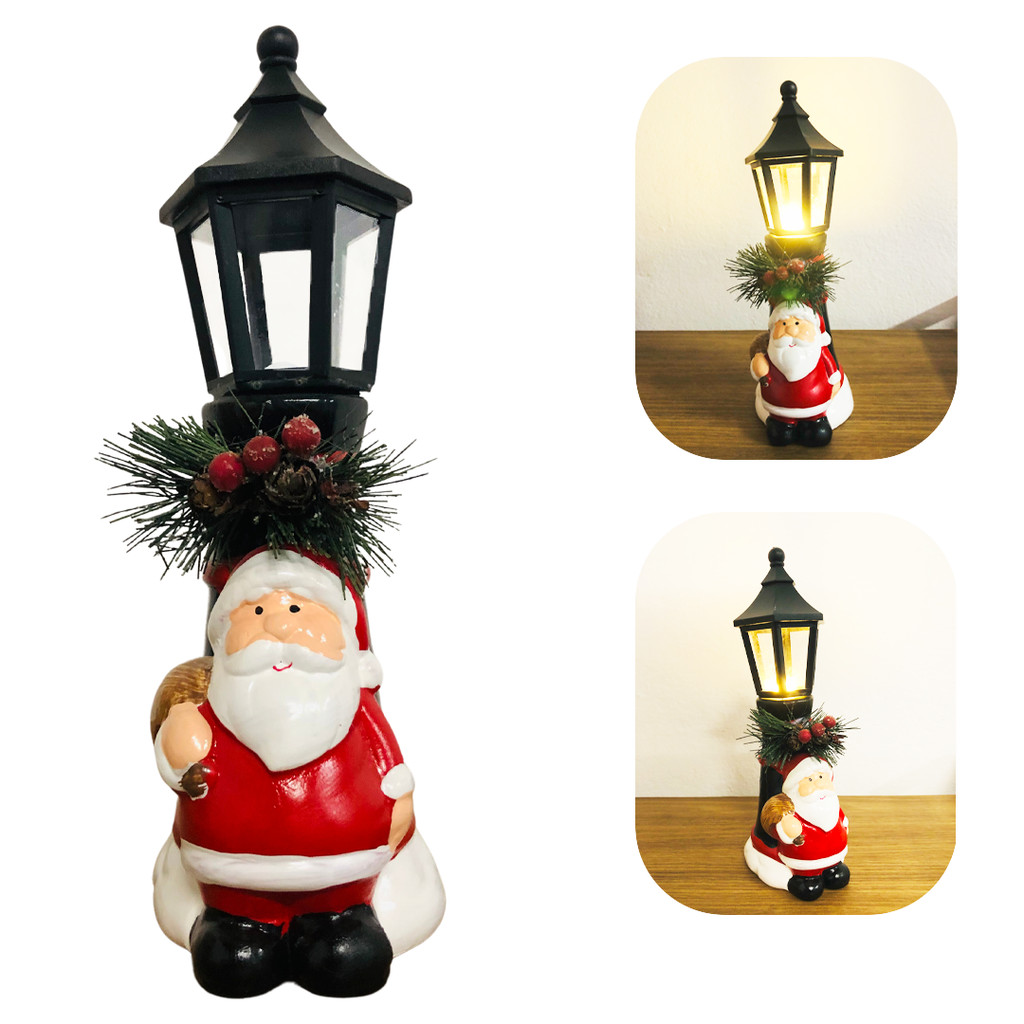 Decoração Papai Noel Enfeite Com Luz Led Resina Natal 23cm