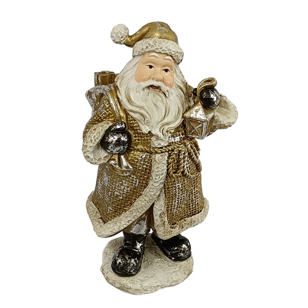 Papai Noel de Natal Dourado de Resina Decorativo Natal 17cm