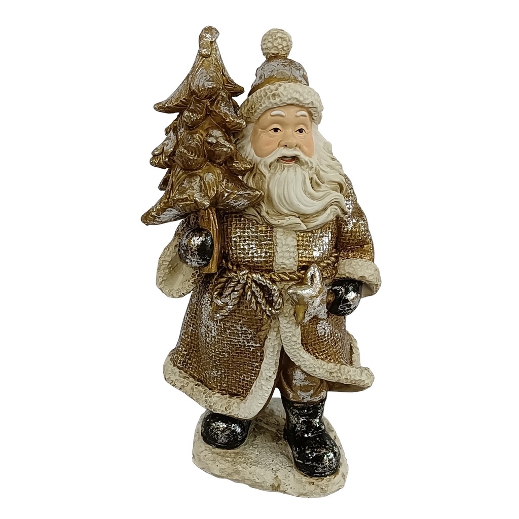 Papai Noel de Natal Dourado de Resina Decorativo Natal 24cm