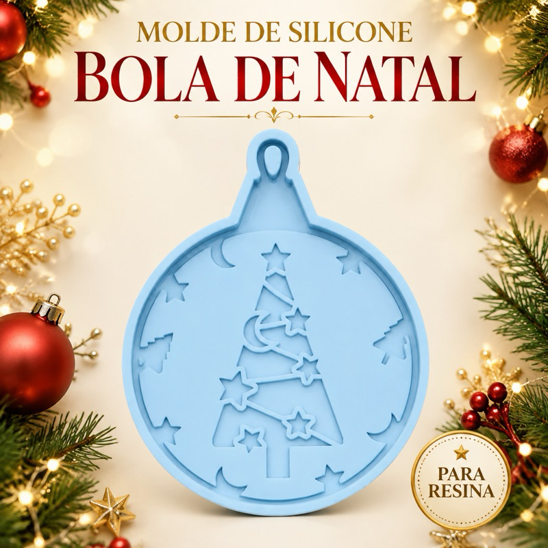 Molde de Silicone Bola de Natal com Árvore para Resina – Enfeite Natalino