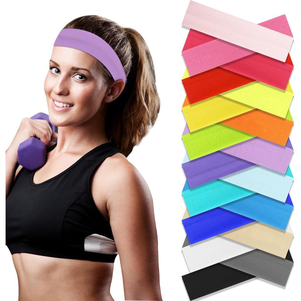 18 Pcs Multicolor Yoga Headbands for Women, Non Slip Head Bands, Soft Breathable Sweat-Absorbent Workout Headbands for W