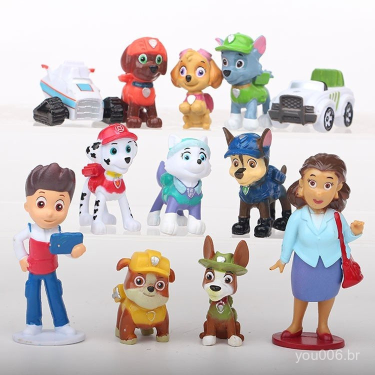 12pcs Figuras de Anime Paw Patrol Ryder Marshall Bonecos de Patrulha Chase Rocky Zuma Skye 4-10cm Brinquedos Infantis