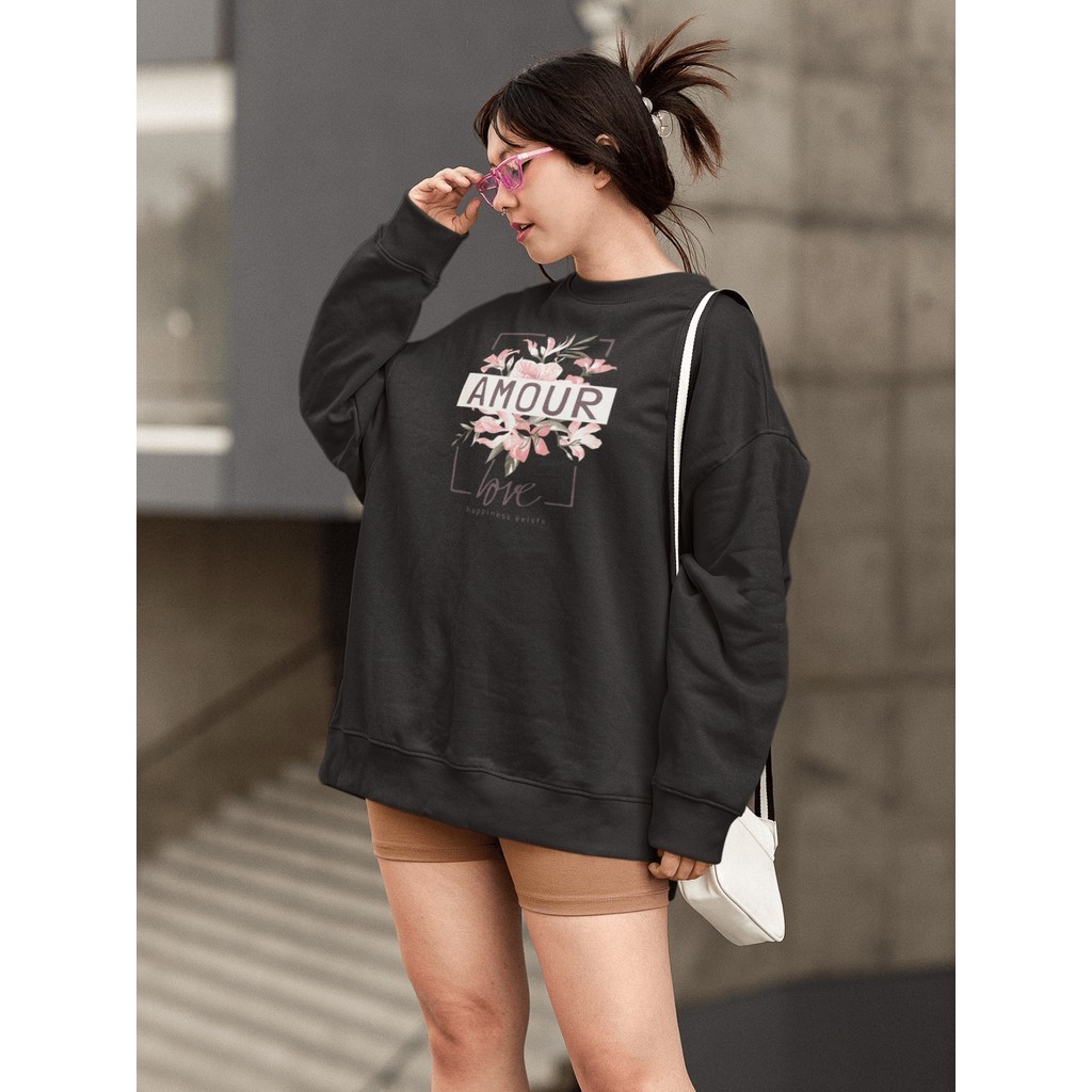 Moletom Blusa de Frio Básico Estiloso Feminino Estampado Gola Redonda Confortável 100% Algodão - Amour