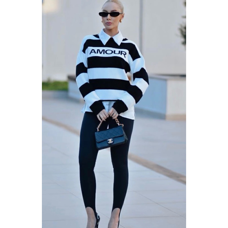 Blusa sueter Listrado trico Feminino Inverno AMOUR Manga Longa Busa de listra Tricô