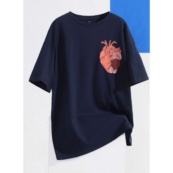 Camiseta Coração Floral Love Oversized Long Line Manga Curta Aesthetic Básica
