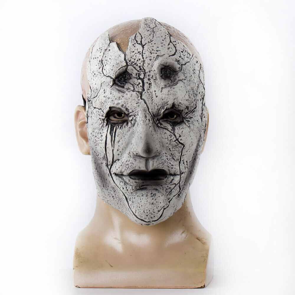 Halloween Creepy Cracked Stone Texture Mask Black Tears Demon Half Mask Latex Cosplay Fancy Dress Party Accessory