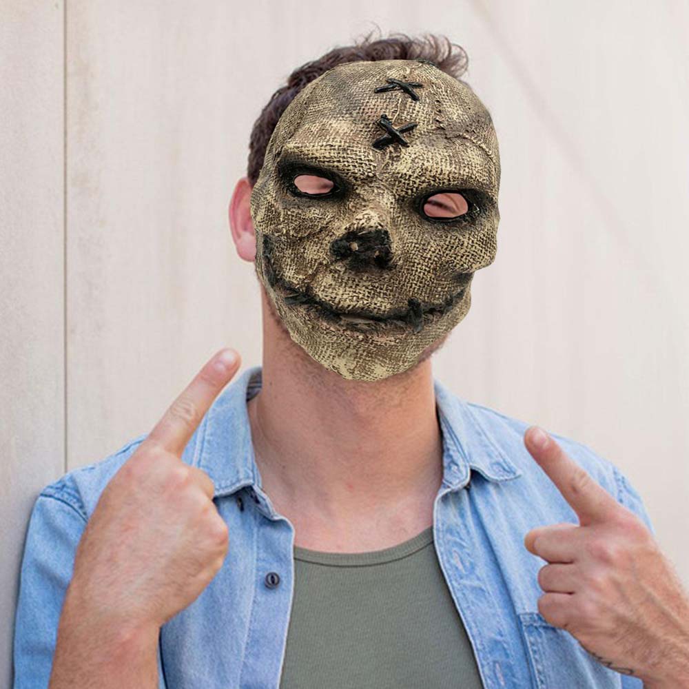 Halloween Vintage Burlap Texture Skull Mask Black Stitched Design Horror Latex Mask Cosplay Fancy Dress Party Accessory