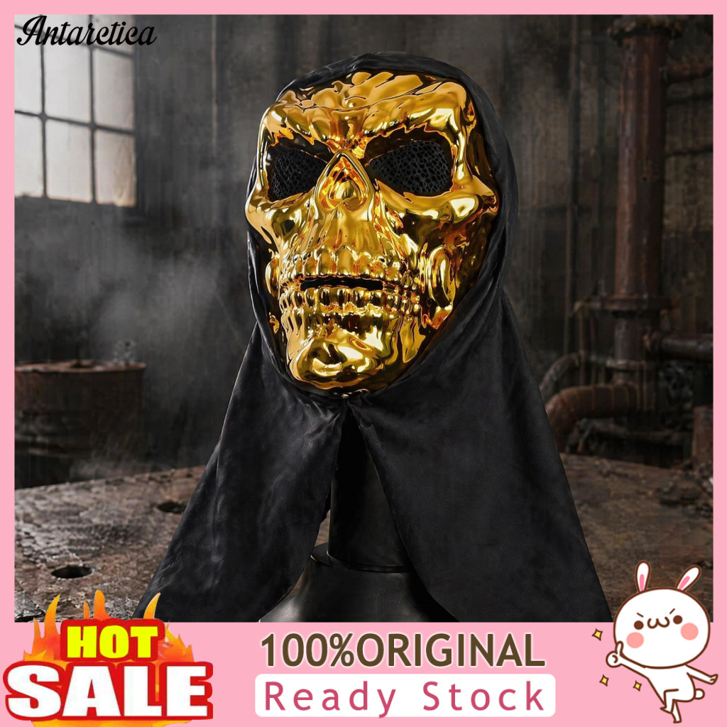 Reflective Surface Skeleton Mask Gold Skull Halloween for Adults Breathable Mesh Eyes Black Headscarf Mirror Texture Par