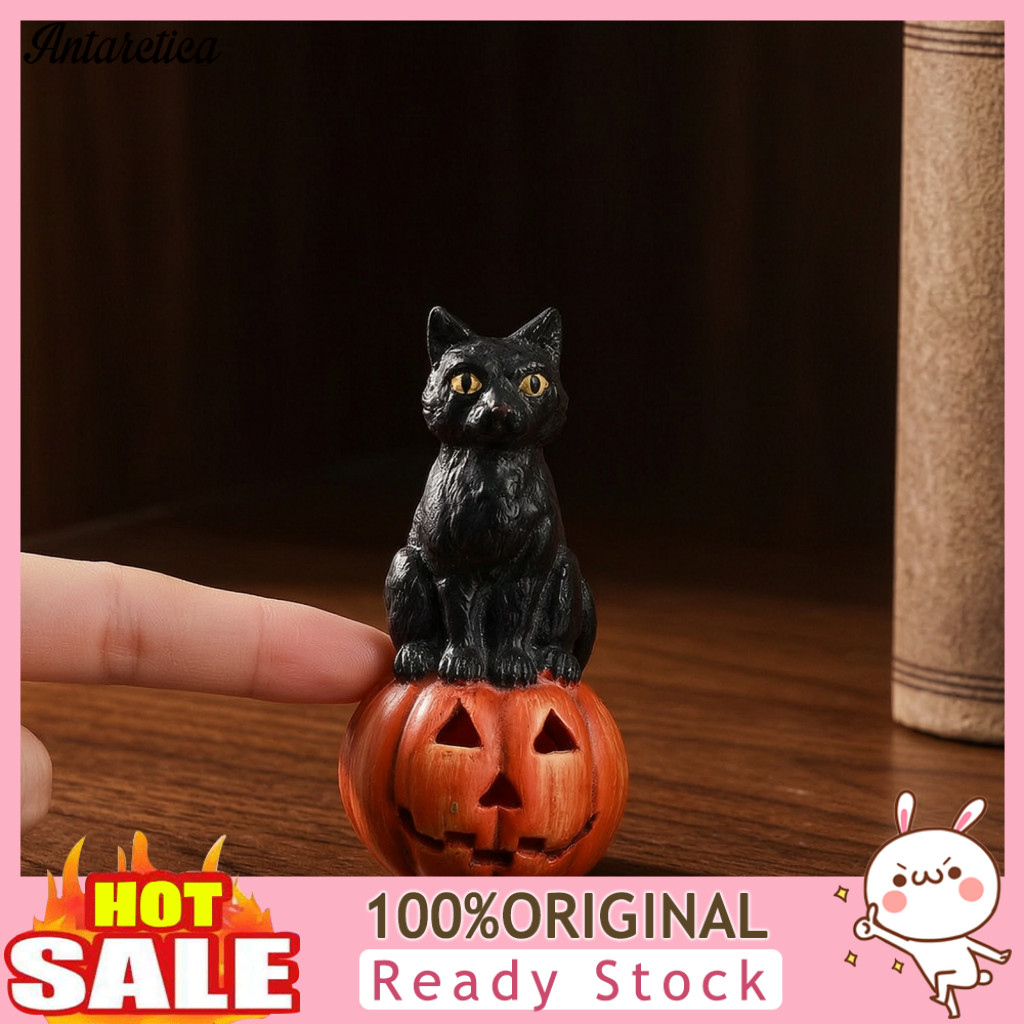 Texture Halloween Ornament Black Cat Pumpkin Decoration Figurine Resin Cute Dark Style for Home Office Party Desktop Dec
