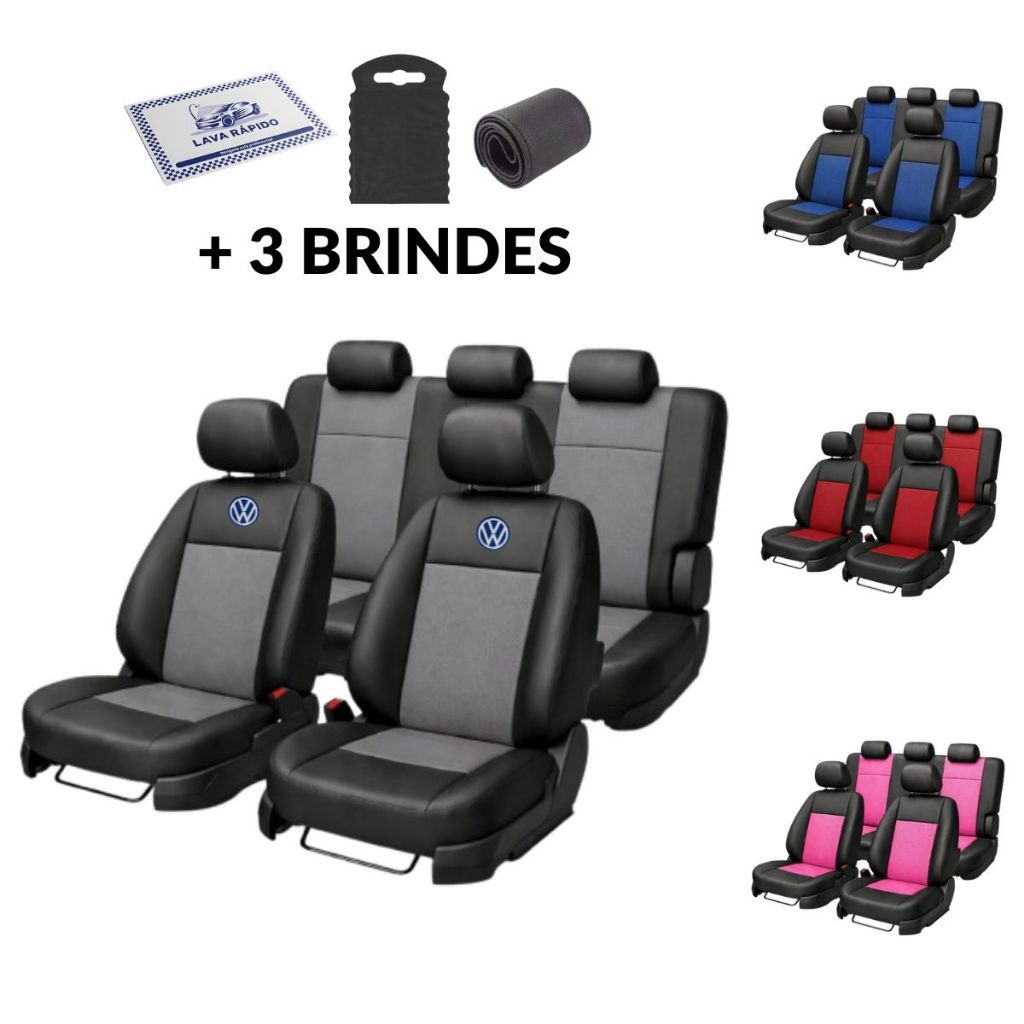 Capa de Banco Couro Automotivo Colorido Universal VW Gol Polo Fox Golf Jetta T-Cross Nivus Saveiro Voyage Premium