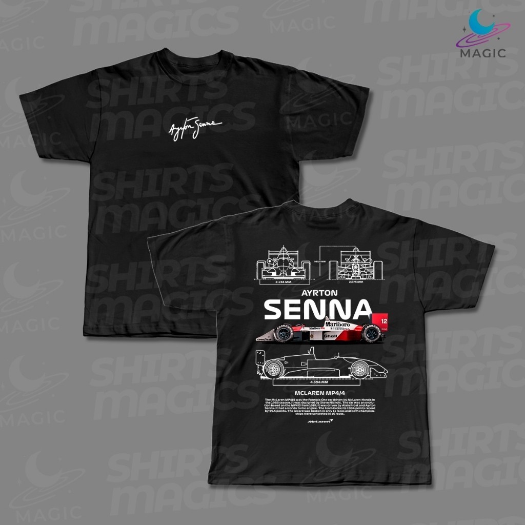 Camisa Básica Magic Car F1  - FORMULA 1  MP4/4 1988 logo centro assinatura 100% algodão unissex TrendBox Mania