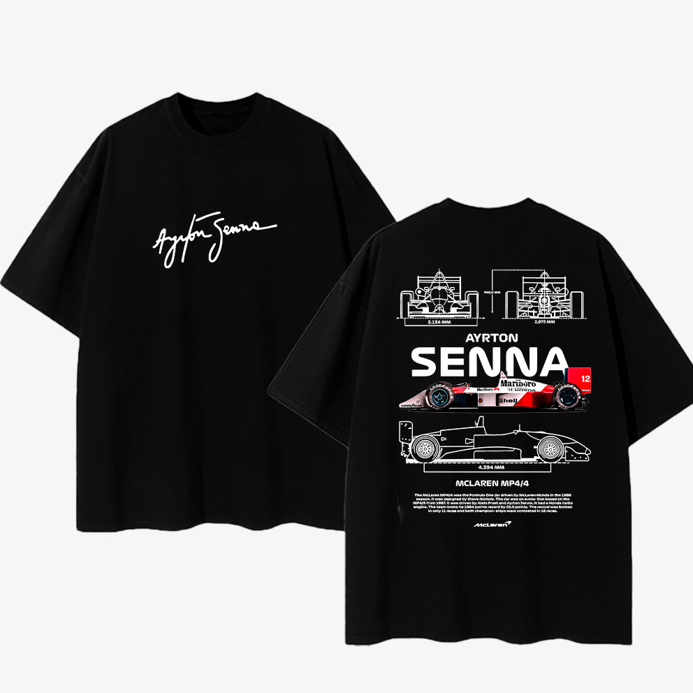 Camisa Básica Magic Car F1 - FORMULA 1 MP4/4 1988 logo centro assinatura 100% algodão unissex