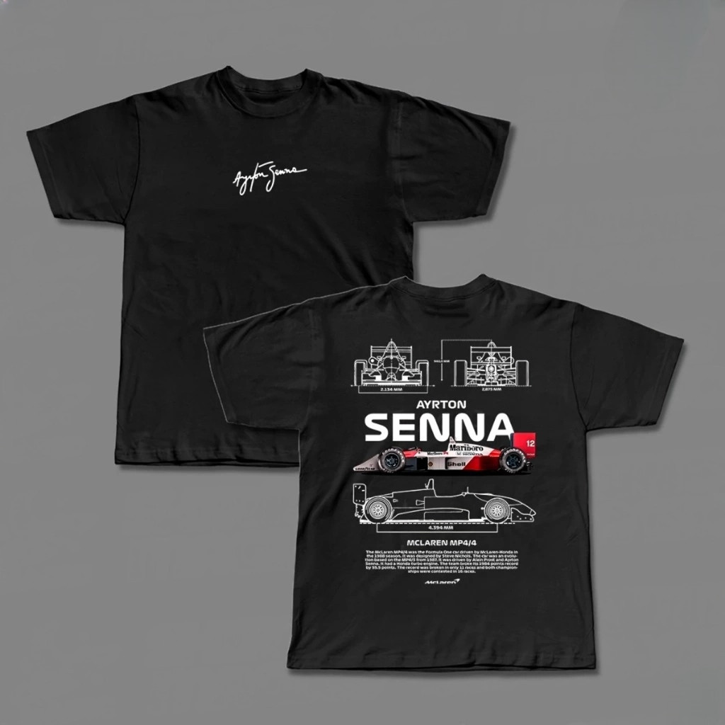 Camisa Básica Magic Car F1 - FORMULA 1 MP4/4 1988 logo centro assinatura algodão unissex Premium