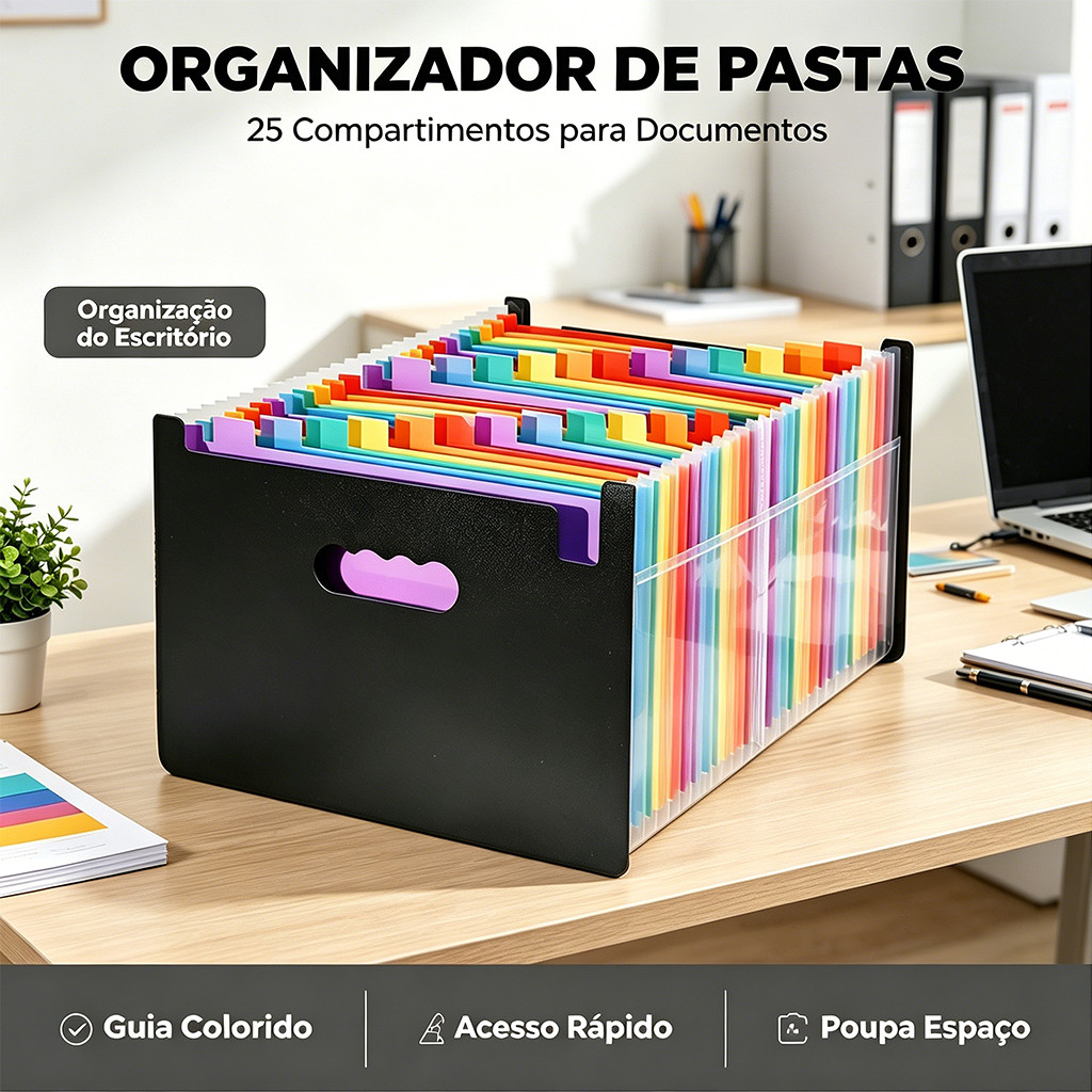 Black Foldable Expandable File Folder 25 Pockets with Colorful Tabs for A4 and Le