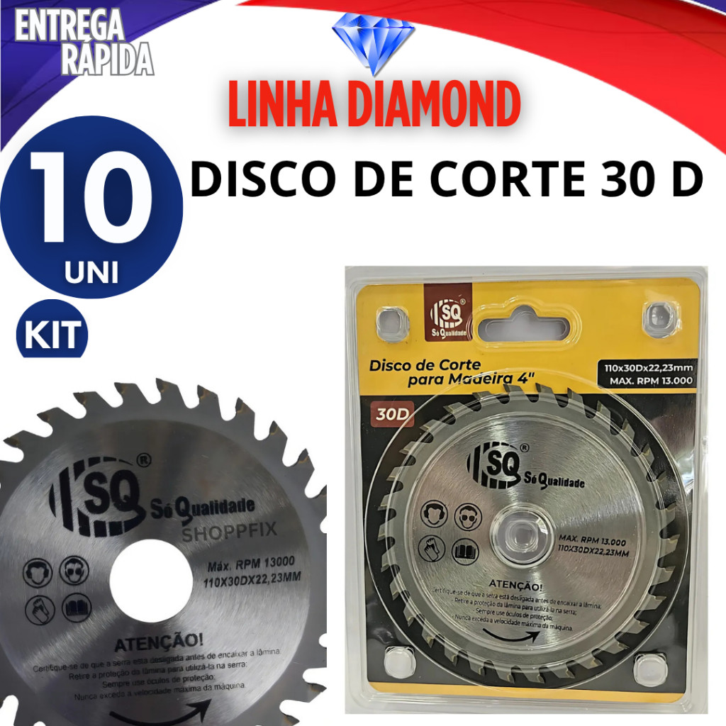 JOGO 10 DISCOS DE CORTE 30 DENTES PARA MADEIRA 4
