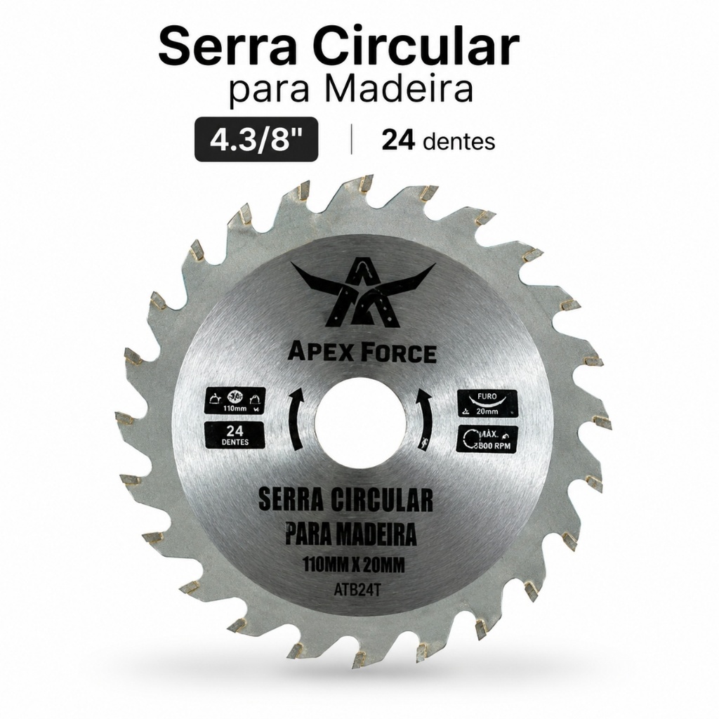 Disco Serra Circular para Madeira Apex Force 4.3/8 110mm 24 Dentes