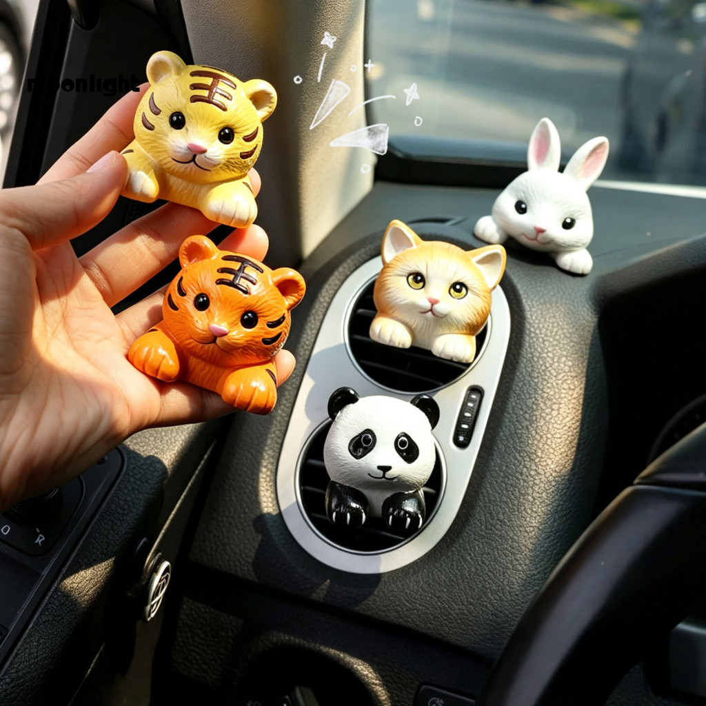 Cute Car Vent Clip Air Freshener Holder Lying Cat Tiger Panda Rabbit Resin Aromatherapy Diffuser for Suv Truck Dashboard