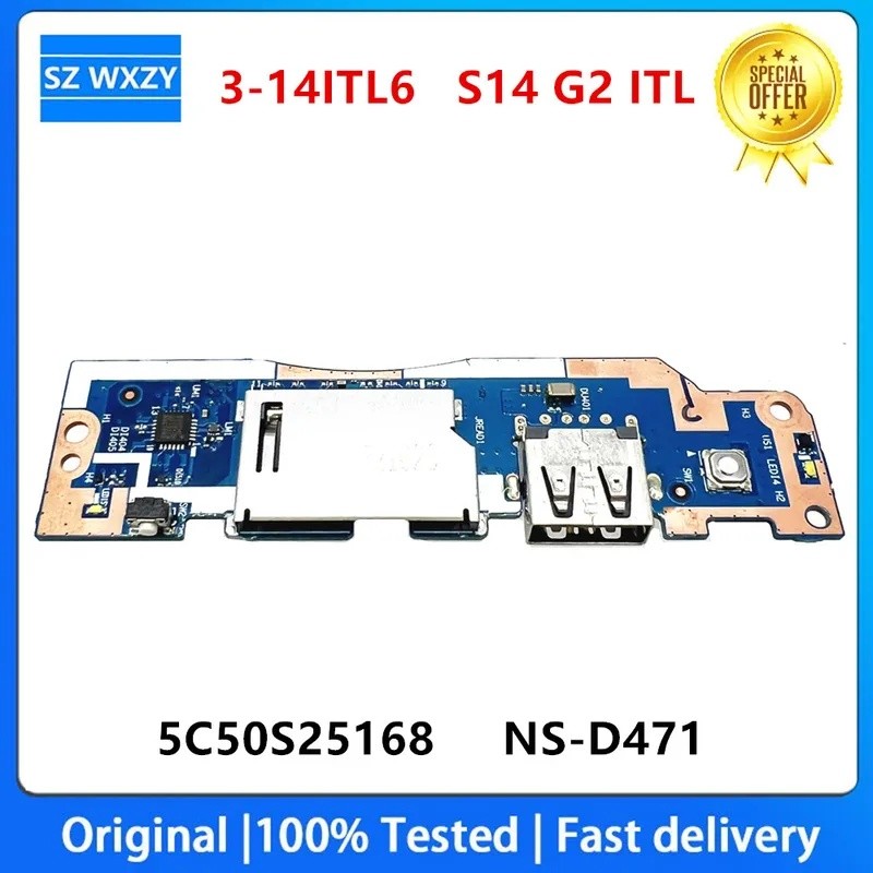 Para Lenovo ideapad 3-14ITL6 82H7 S14 G2 ITL 82MU USB Leitor De Cartão SD Placa Botão Potência 5C50S25168 NS-D471