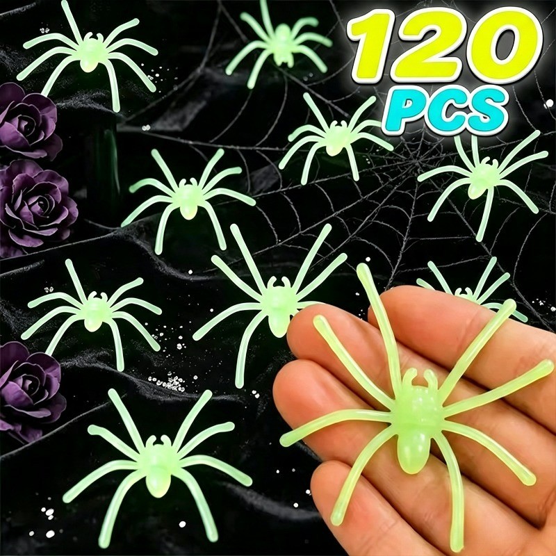 [Decoração De Halloween] Adereços De Casa Assombrada-Aranhas Luminosas-Mini Brilhantes No Escuro-Brinquedo De Aranha De
