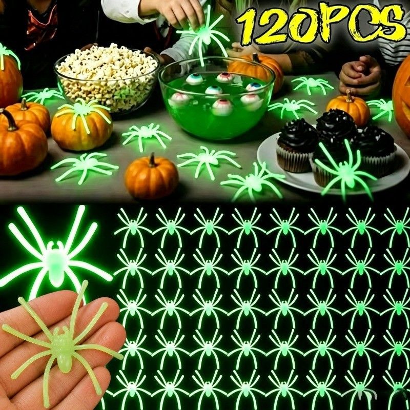 [Decoração De Halloween] Aranhas Luminosas-Adereços De Casa Assombrada-Mini Brilhantes No Escuro-Brinquedo De Aranha De