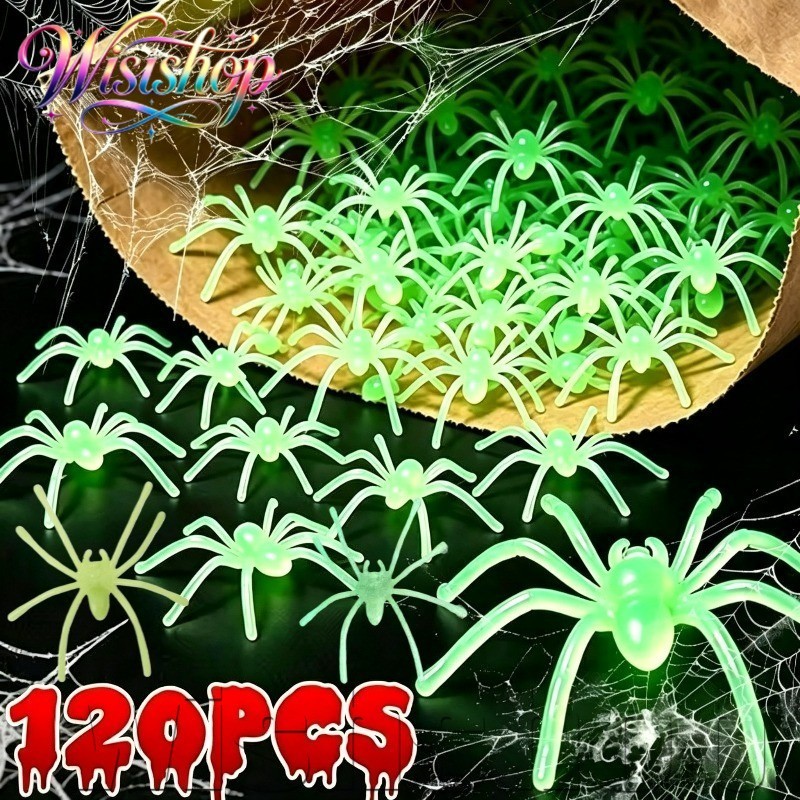 [Em Estoque] [Decoração De Halloween] Brinquedo De Aranha De Brincadeira Complicada-Aranhas Luminosas-Mini Brilhantes No