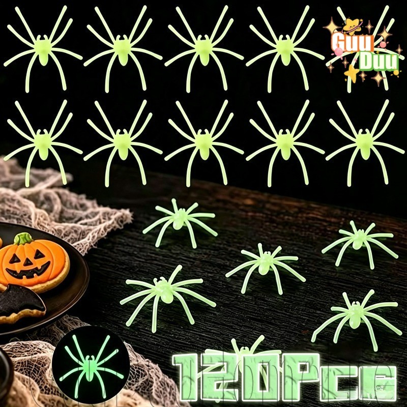 [GUUDUU] [Decoração De Halloween] Aranhas Luminosas-Brinquedo De Aranha Complicado-Mini Brilhantes No Escuro-Adereços De