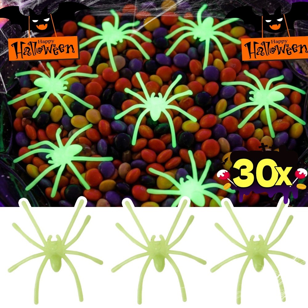 30 Pçs Realista Assustador Aranha De Oito Pernas Halloween Luminoso Mini Aranhas Falsas Casa Assombrada Festa Mesa Decor