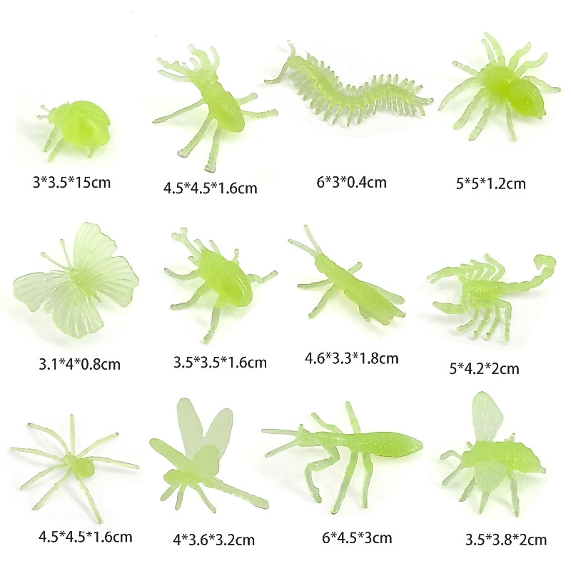 12 PCS Simulação Mini Brinquedo Inseto Luminoso Borboleta Aranha Escorpião Modelo Centopéia