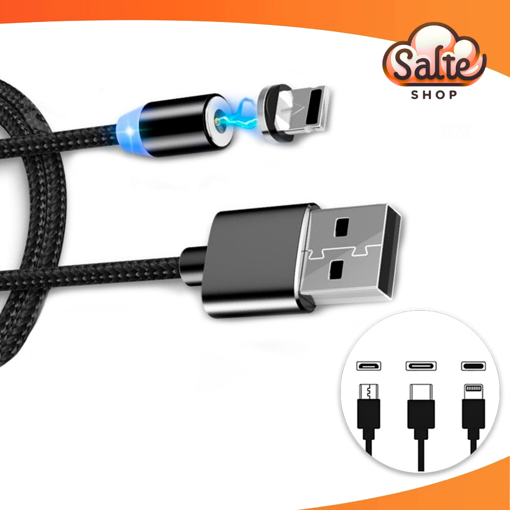 Cabo Magnético Carregador Micro Usb Tipo-c Android  Iphone Samsung V8 Imã Premium