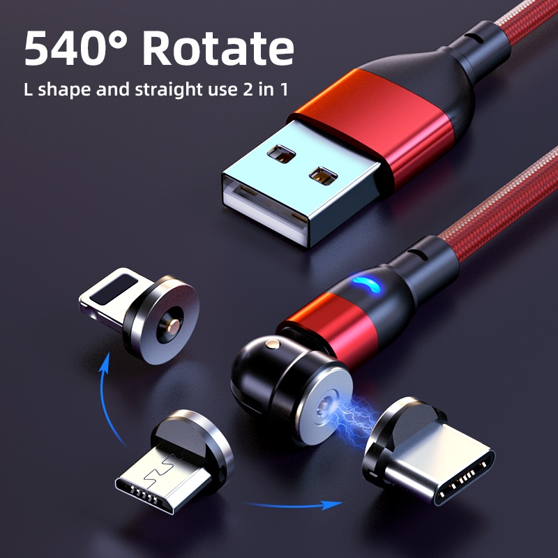 540° Cabo Magnético Rotativo,Carregador De Carregamento Rápido USB toType-c De Telefone Celular Para Iphone Xiaomi Micro