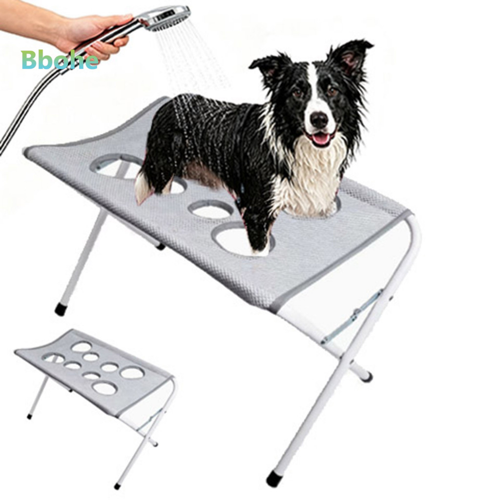 Pet Bathing Station Foldable Dog Grooming Hammock Stand with 8-hole Washing for Small Medium Dogs – Nail Trimming Tool