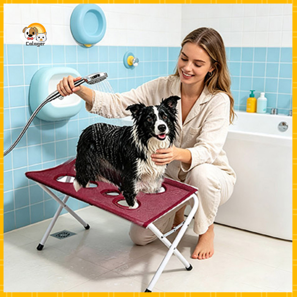 Small Dog Bathing Foldable Grooming Hammock Stand with 8-hole Pet Washing Station for Medium Dogs – Nail Trimming Tool