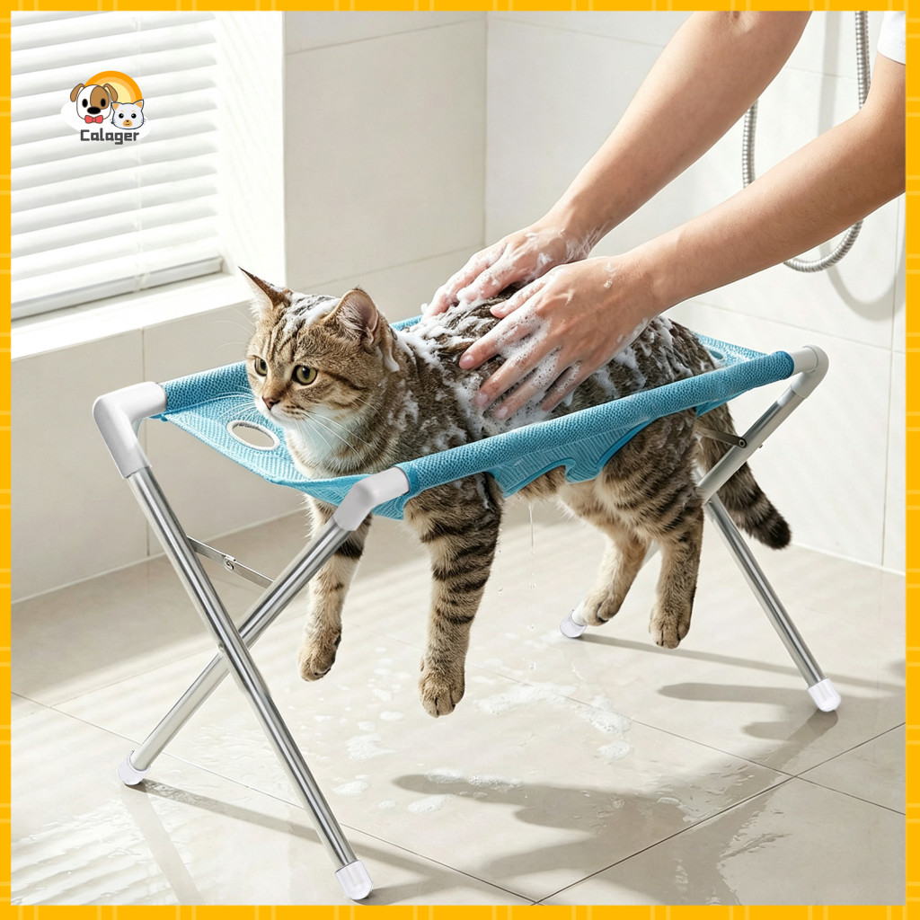 Small Dog Grooming Stand Hammock with Stainless Steel Foldable – 8-hole Pet Table for Cats Dogs Bathing Nail Trimming