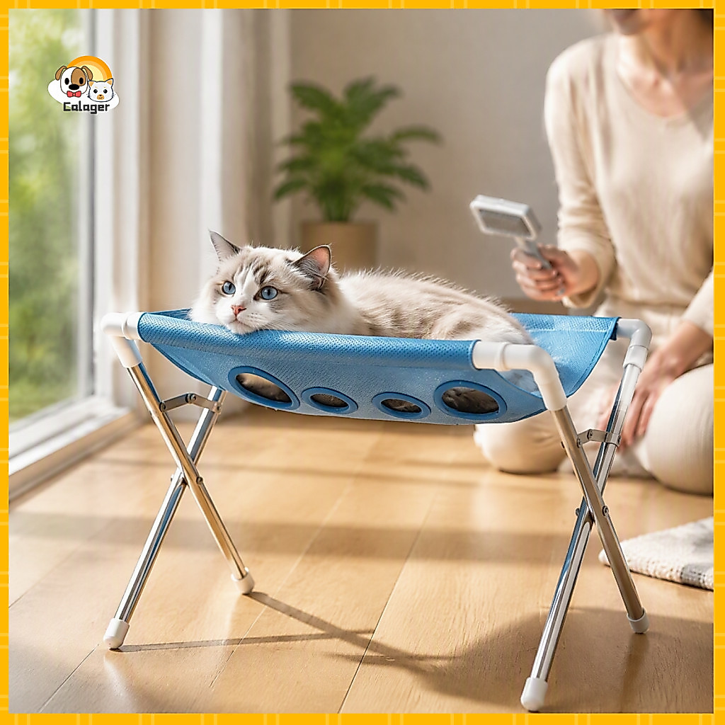Stainless Steel Grooming Table Foldable Dog Hammock Stand with Mesh Platform – Pet Wash Station 8-hole for Cats Dogs f