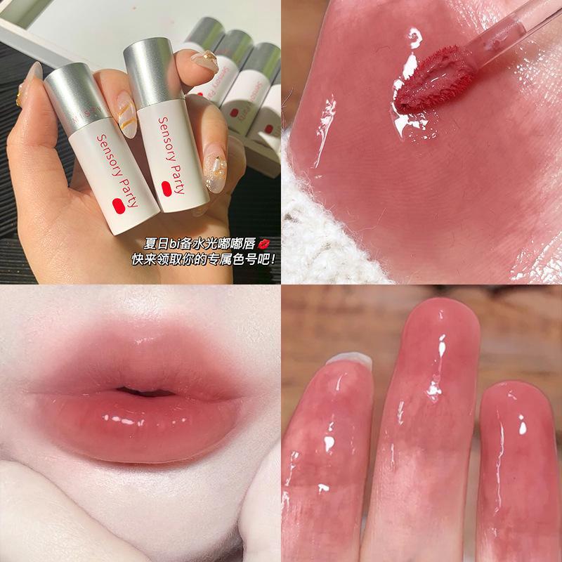 Genuíno sensorial festa brilho de água espelho esmalte labial à prova dwaterproof água não-desbotamento copo antiaderent