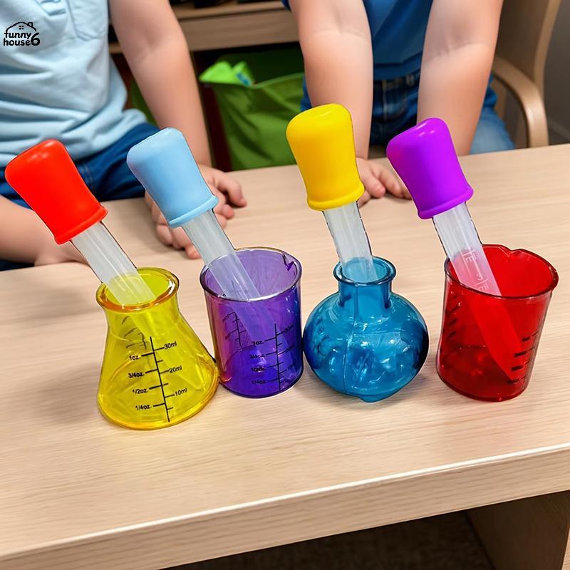 Divertido 1 Conjunto Educacional Mini Copos De Medição Plástico Ajuda Ensino Experimento Científico Sensorial DIY 4 Colo