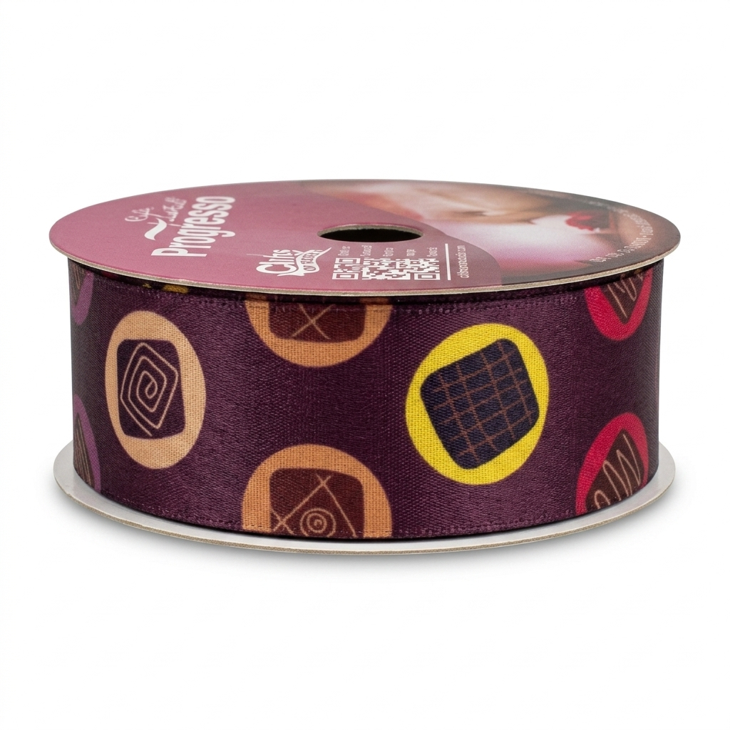 Fita Cetim Estampada 22mm 106 Bombons Coloridos 10 metros