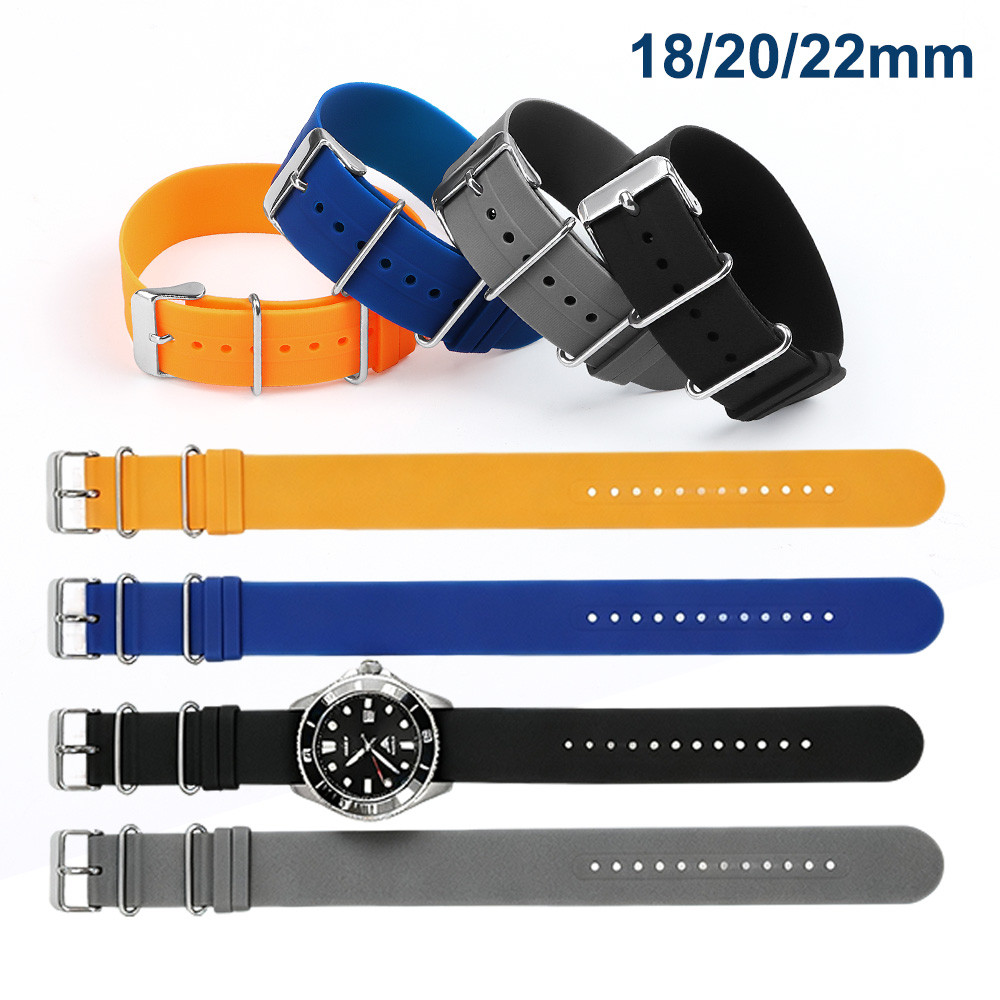 Pulseira De Relógio De Silicone Macio Elástico NATO 18mm 20mm 22mm Colorida À Prova D'água Borracha Fina Esportiva Ao Ar