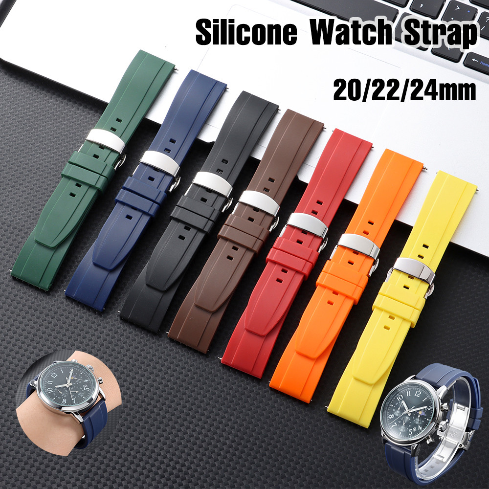 Pulseira De Relógio De Silicone Macio Colorido 18mm 20mm 22mm 24mm Liberação Rápida Fecho Borboleta Substituição Para Sm