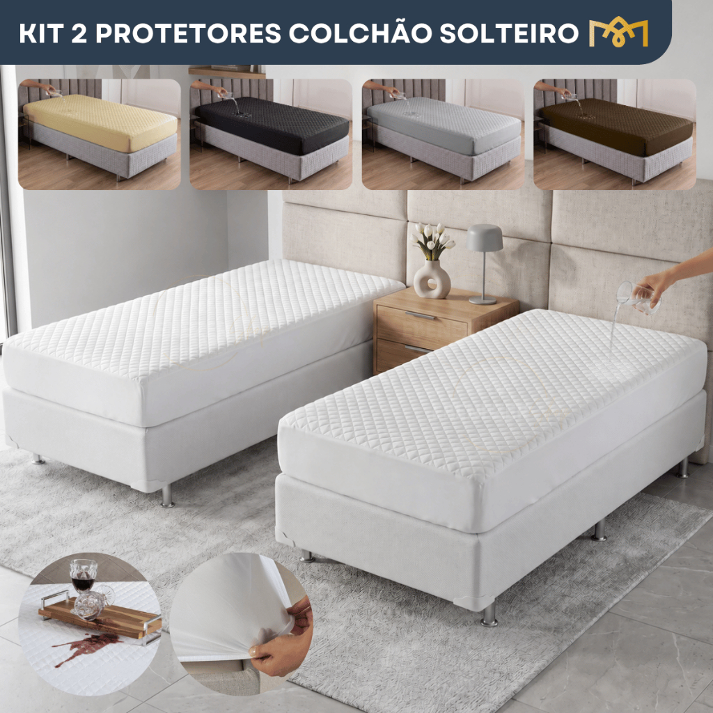 Kit Capa Colchão Solteiro Impermeável Matelada Hipoalergênica Antiácaro Toque Macio Proteção Premium