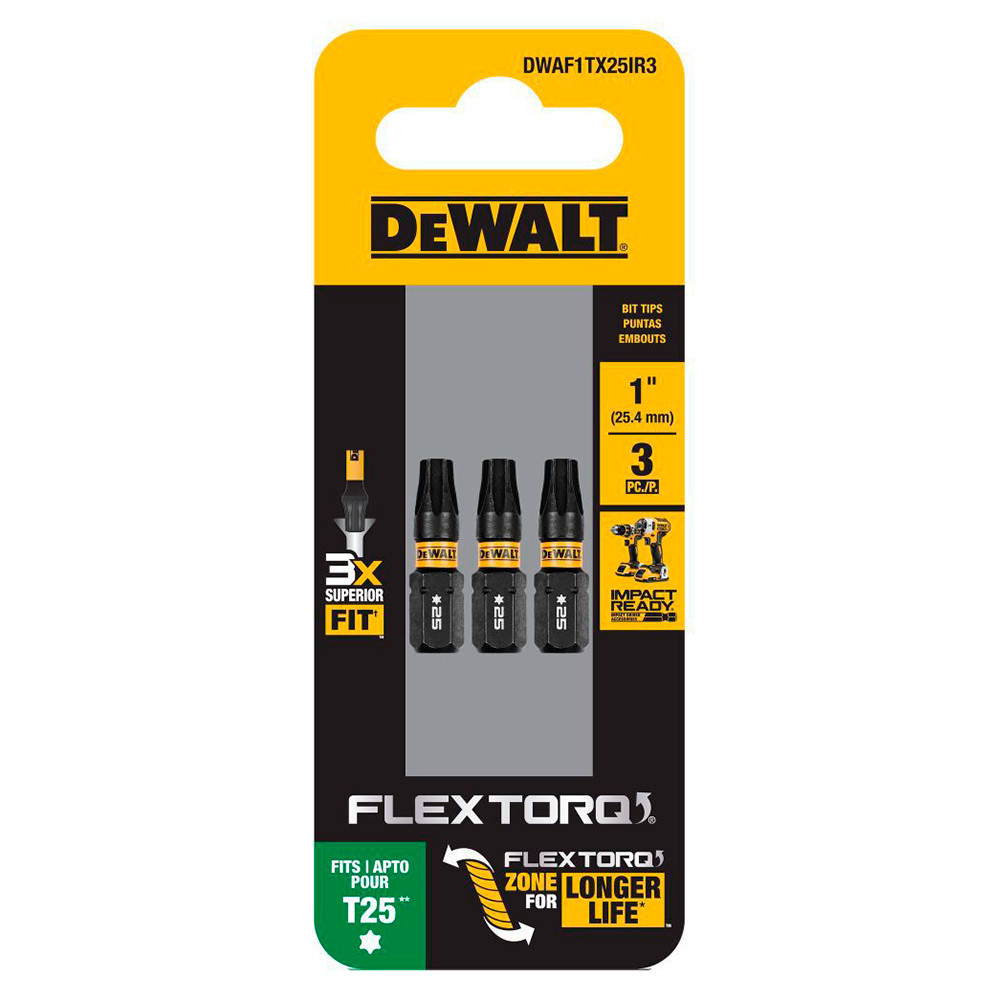 Kit com 3 Bits Torx de Impacto T25 x 25mm Flextorq Dewalt DWAF1TX25IR3