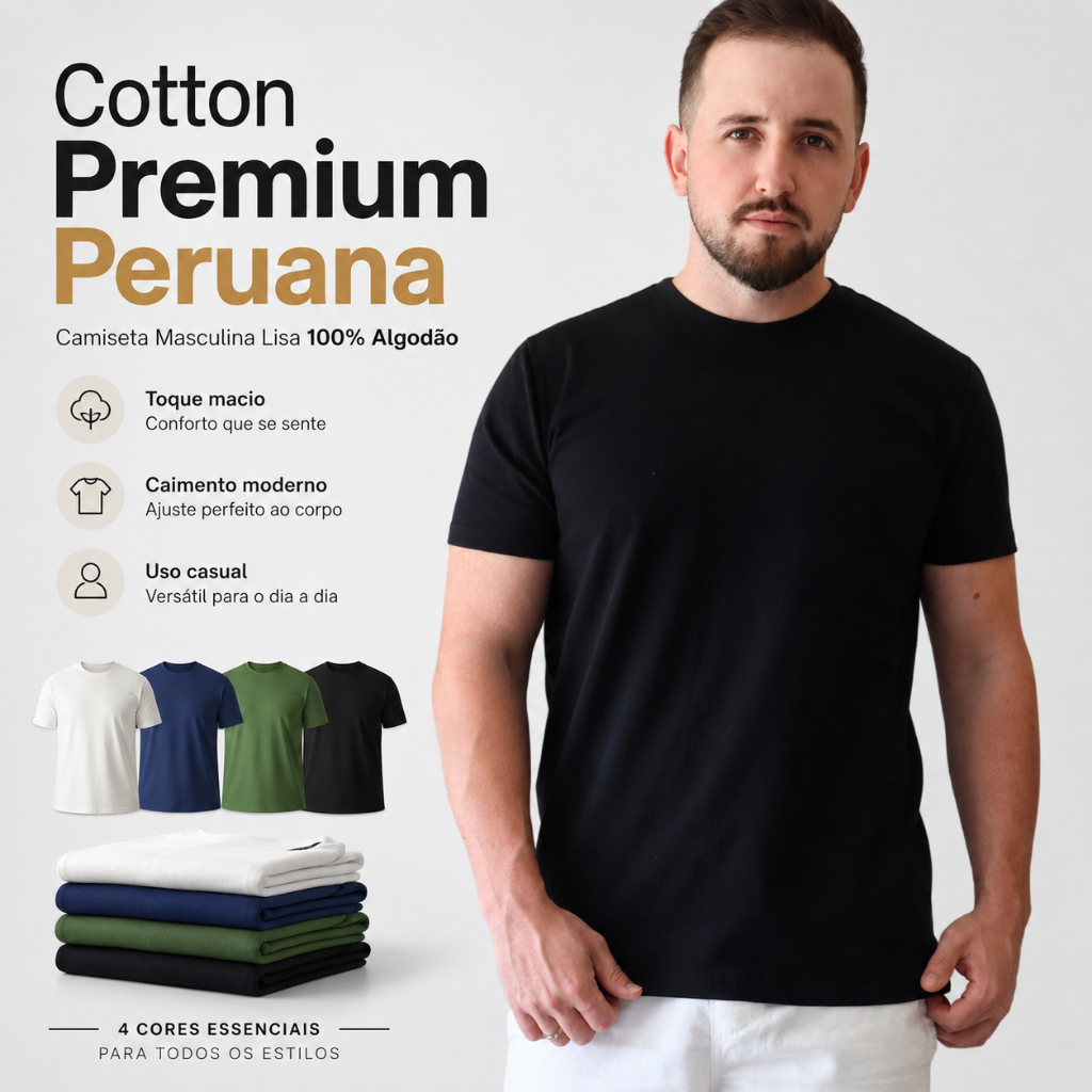 Camiseta Algodão Egipcio Masculina Lisa Casual Versátil Cotton
