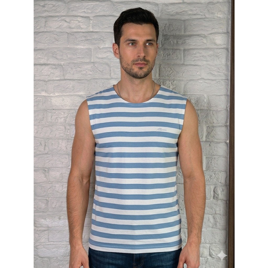 Regata Masculina Listrada de cotton(algodão com elastano)-Camiseta Sem Manga Casual Confortável Verão Atlantic