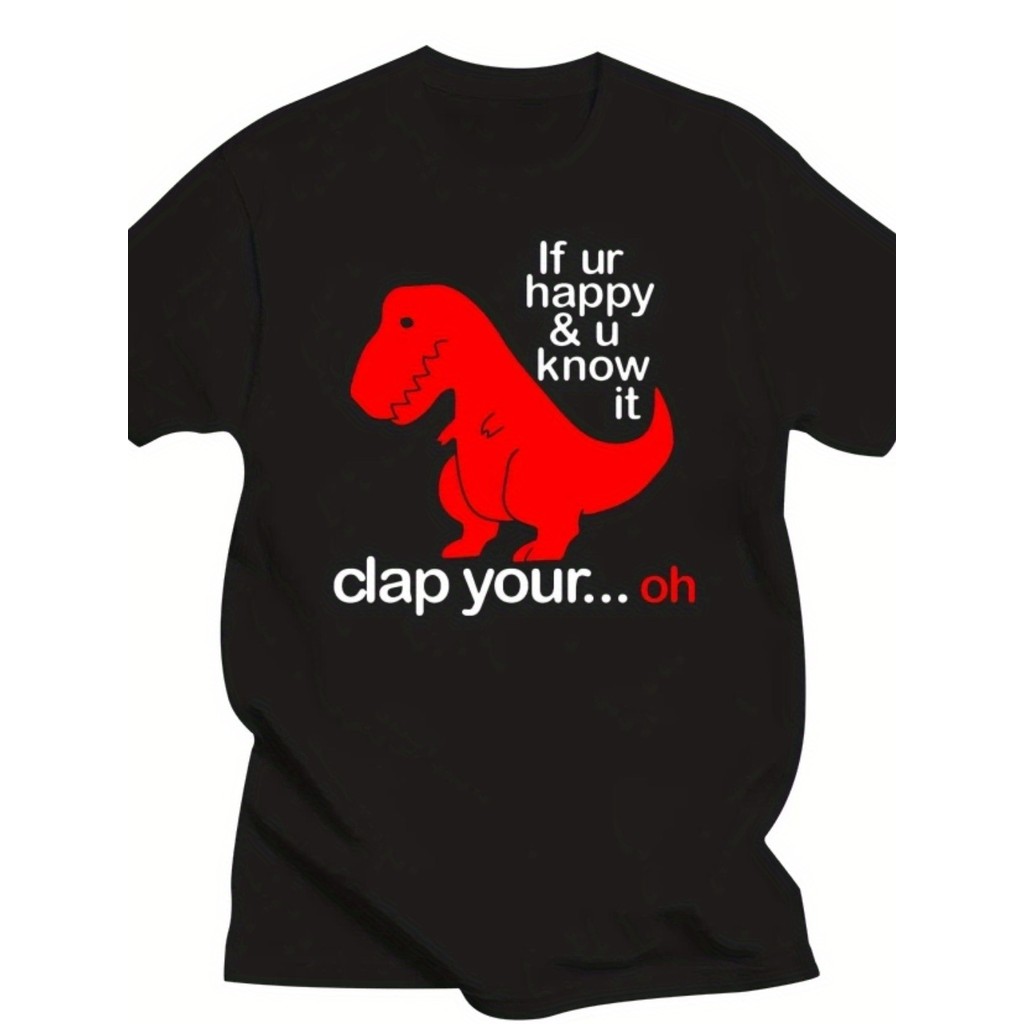 Camiseta 2026 T-shirt Plus Size Dinosaur Cartoon Clap Your Oh Graphic Cotton Casual Confortável Divertida Estilosa Verão