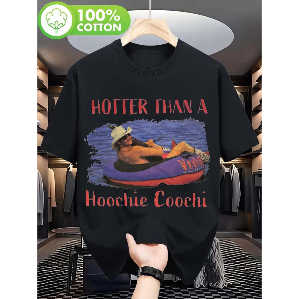 Camiseta 2026 T-shirt Hotter Than A Hootchie Cooch Graphic Cotton Relaxed Fit Preta Casual Confortável Divertida Estilos