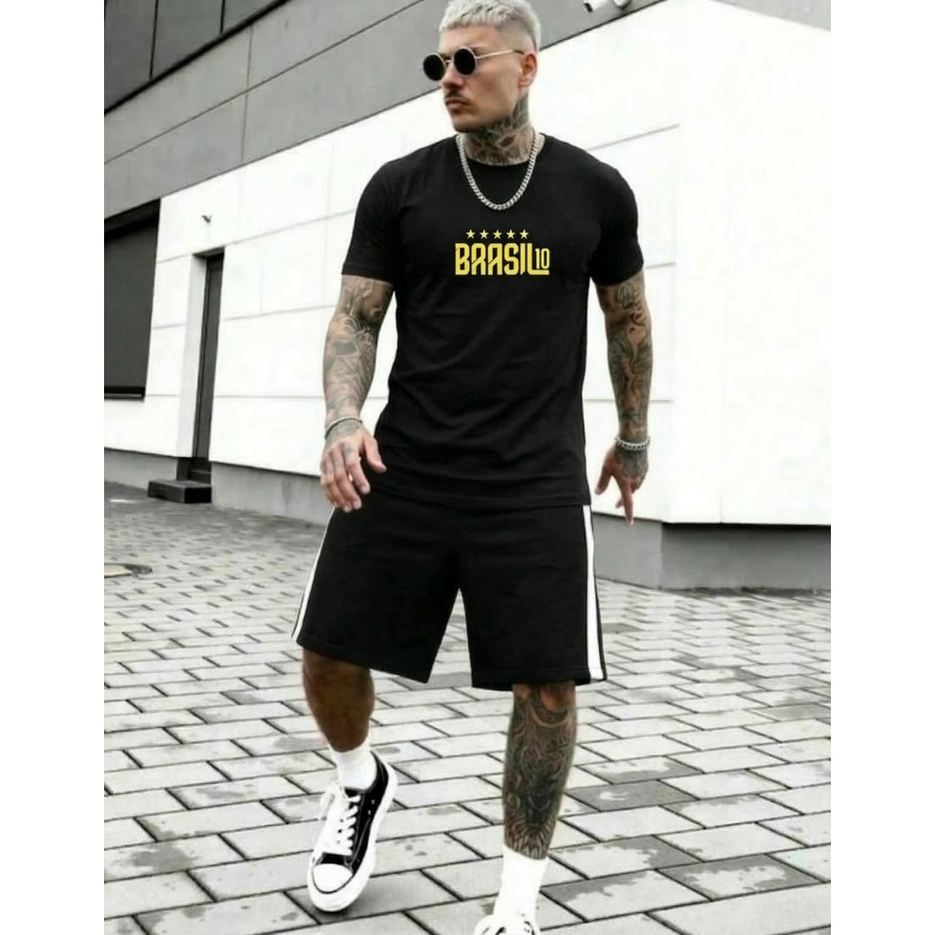 Camiseta Preta Masculina Brasil Camisa 100% Cotton Premium Dia a Dia Casual