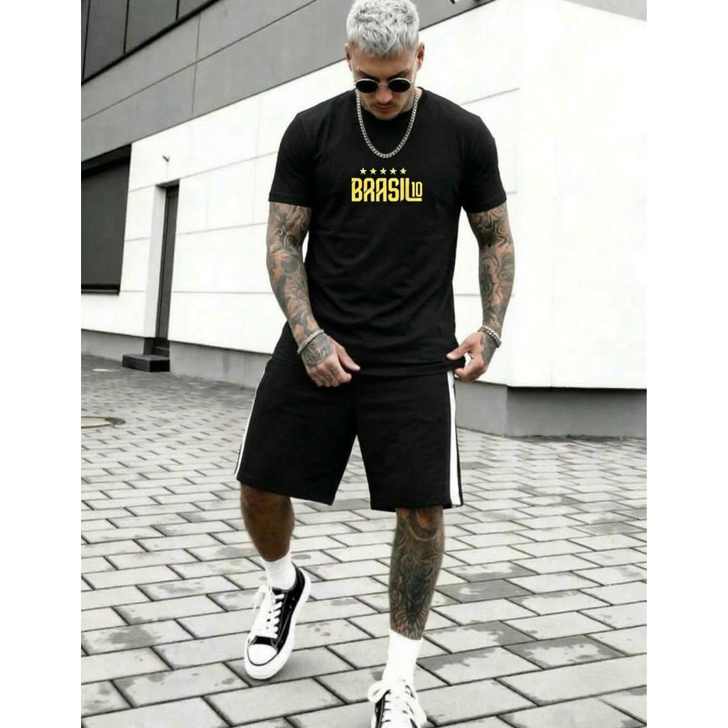 Camiseta Preto Masculino Camisa Brasil  Dia a Dia 100% Cotton Premium Casual