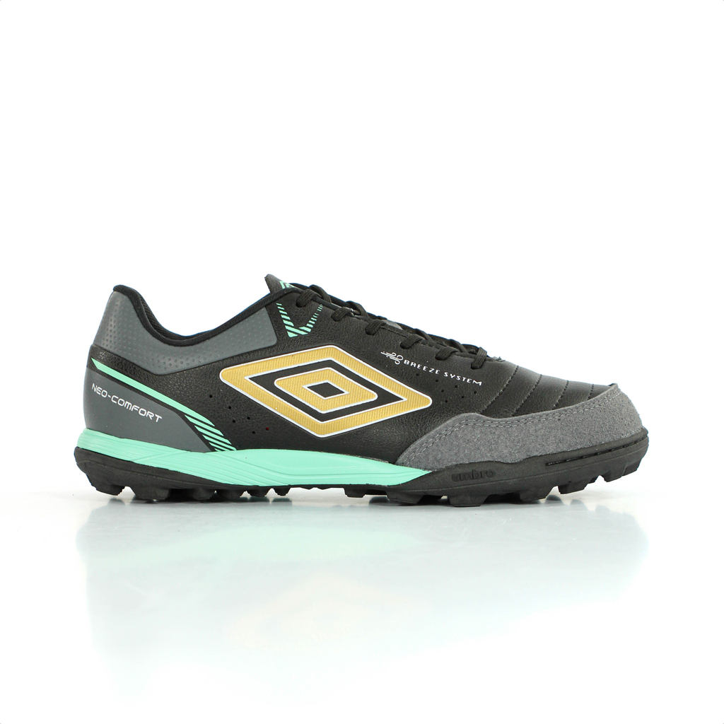 Chuteira Umbro Society Neo Comfort Preto Grafite e Verde Água - Masculino