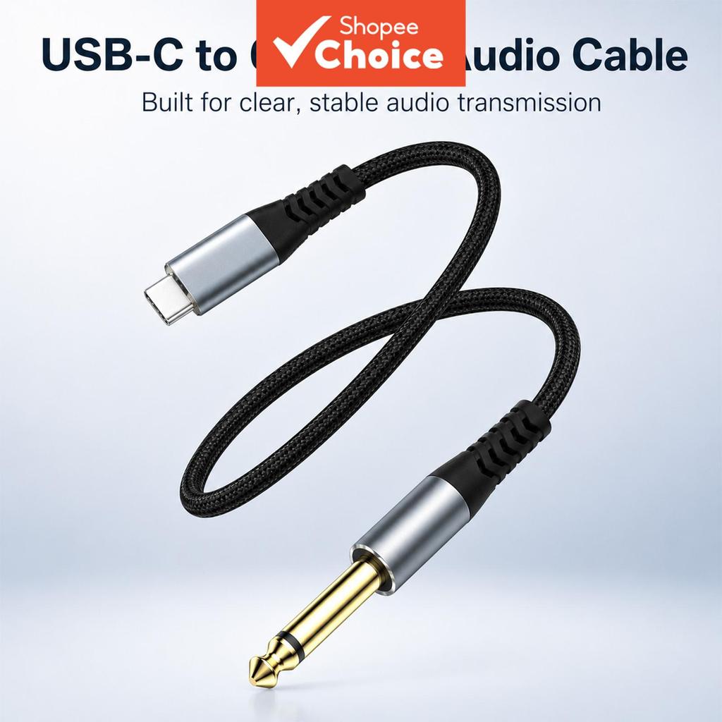 TOILEUM USB C Para 6.35mm 1/4 Polegada TRS Guitarra Cabo De Áudio 1m 2m 3m 16bit 48kHz Gravação Sem Perdas Telefone Port